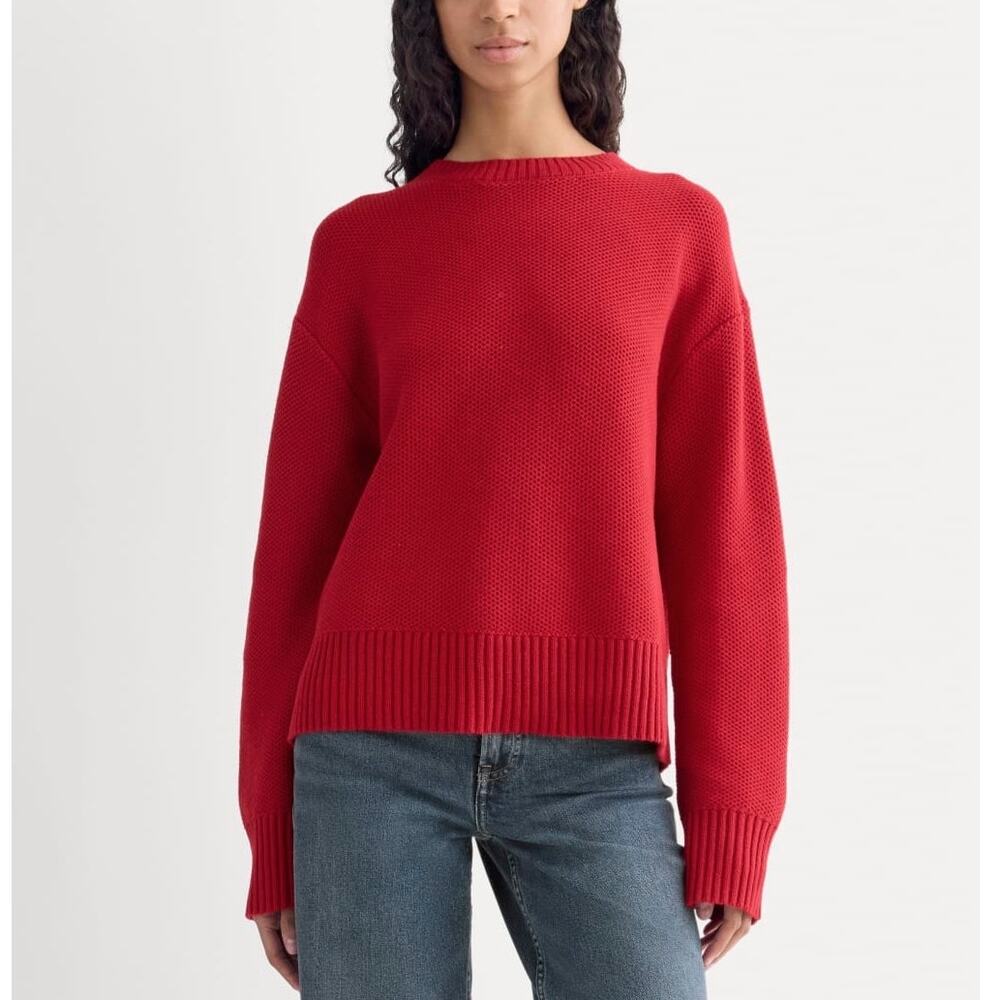 Everlane The Cotton Honeycomb Square Crew Sweater Berry Red Size XS NWT